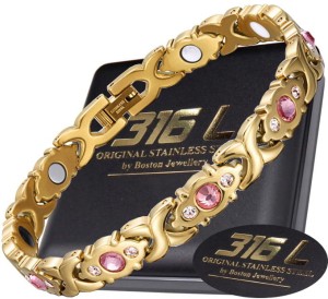 ZŁOTA ZDROWOTNA BRANSOLETKA DAMSKA MAGNETYCZNA MOCNA Z CYRKONIAMI ORYGINAŁ BOSTON JEWELLERY