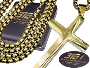 Złoty Łańcuszek Z Krzyżykiem Stal Chirurgiczna 316L Boston Jewellery 60 cm  