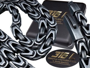 Gruby Łańcuch Łańcuszek Na Szyję Splot Królewski Czarna Stal Chirurgiczna 316L Boston Jewellery 