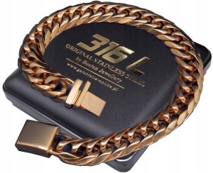 GRUBA ZŁOTA BRANSOLETA MĘSKA STAL CHIRURGICZNA BOSTON JEWELLERY