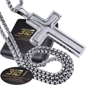 SREBRNY ŁAŃCUSZEK Z KRZYŻYKIEM STAL CHIRURGICZNA 316L KRZYŻYK DWUSTRONNY 