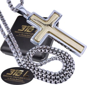 SREBRNY ŁAŃCUSZEK Z KRZYŻYKIEM STAL CHIRURGICZNA 316L KRZYŻYK DWUSTRONNY 