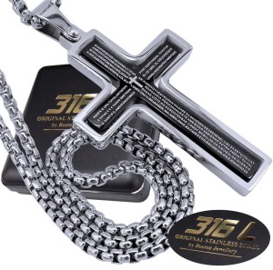 SREBRNY ŁAŃCUSZEK Z KRZYŻYKIEM STAL CHIRURGICZNA 316L KRZYŻYK DWUSTRONNY 