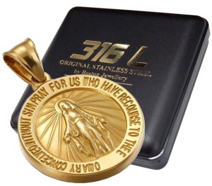 ZŁOTY MEDALIK RELIGIJNY Z MARYJĄ NA ŁAŃCUSZEK STAL CHIRURGICZNA PREMIUM 