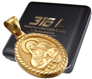 ZŁOTY MEDALIK RELIGIJNY Z MARYJĄ I DZIECIĄTKIEM NA ŁAŃCUSZEK STAL 316L  Na Prezent 