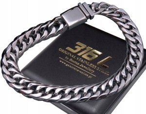 SREBRNA BRANSOLETA MĘSKA PANCERKA 12 MM STAL CHIRURGICZNA PREMIUM 