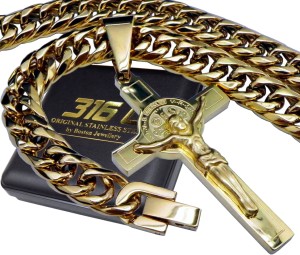 MASYWNY ZŁOTY ŁAŃCUSZEK Z KRZYŻYKIEM STAL CHIRURGICZNA  316L  PREMIUM BOSTON JEWELLERY  