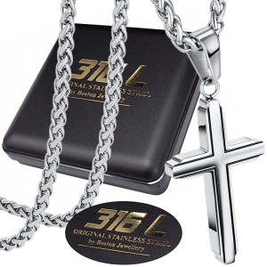 SREBRNY ŁAŃCUSZEK Z KRZYŻYKIEM STAL CHIRURGICZNA 316L SPLOT KRÓLEWSKI 4MM BOSTON JEWELLERY 