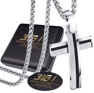 SREBRNY ŁAŃCUSZEK Z KRZYŻYKIEM STAL CHIRURGICZNA 316L SPLOT KRÓLEWSKI 4MM BOSTON JEWELLERY 