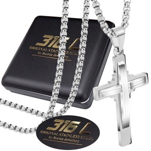 SREBRNY ŁAŃCUSZEK Z KRZYŻYKIEM STAL CHIRURGICZNA 316L 60 cm ORYGINAŁ BOSTON JEWELLERY