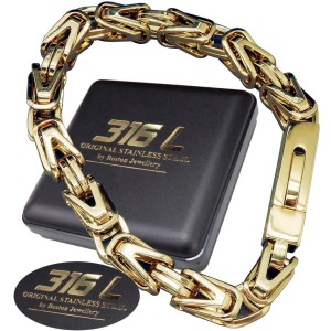 GRUBA ZŁOTA BRANSOLETA MĘSKA SPLOT KRÓLEWSKI STAL SZLACHETNA 316L BOSTON JEWELLERY 