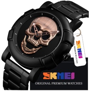 WSKAZÓWKOWY ZEGAREK MĘSKI SKMEI TRUPIA CZASZKA NA BRANSOLECIE CZARNY METAL