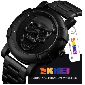 WSKAZÓWKOWY ZEGAREK MĘSKI SKMEI TRUPIA CZASZKA NA BRANSOLECIE CZARNY METAL  