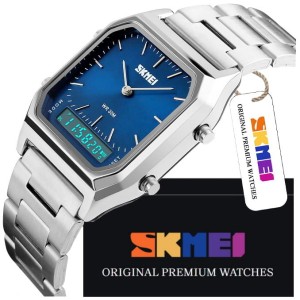 ELEGANCKI ZEGAREK MĘSKI SKMEI NA BRANSOLECIE STAL 304 PREMIUM PODŚWIETLENIE