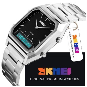 ELEGANCKI ZEGAREK MĘSKI SKMEI NA BRANSOLECIE STAL 304 PREMIUM PODŚWIETLENIE  