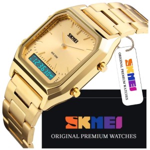 ELEGANCKI ZEGAREK MĘSKI SKMEI NA BRANSOLECIE STAL 304 PREMIUM PODŚWIETLENIE 