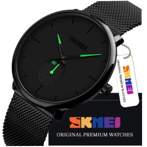 Elegancki Zegarek Męski Na Bransolecie Mesh SKMEI CZARNY Oryginalny SUPER CIENKI 