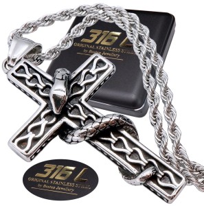 SREBRNY ŁAŃCUSZEK + KRZYŻYK CZARNA STAL CHIRURGICZNA 316L BOSTON JEWELLERY