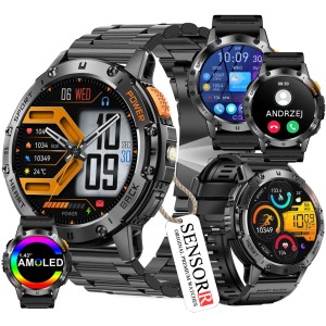 WOJSKOWY SMARTWATCH Zegarek Męski LATARKA Ciśnieniomierz ROZMOWY 530mAH AMOLED IP68 SENSORR 