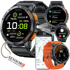 ZEGAREK MĘSKI SMARTWATCH Z GPS WODOODPORNY SPORT PULSOMETR ROZMOWY KOMPAS LATARKA POLSKIE MENU SENSORR 