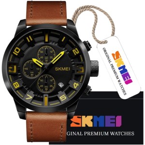 ELEGANCKI ZEGAREK MĘSKI NA PASKU SKÓRZANYM SKMEI WSKAZÓWKOWY ORYGINALNY