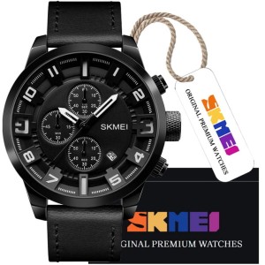 ELEGANCKI ZEGAREK MĘSKI NA PASKU SKÓRZANYM SKMEI WSKAZÓWKOWY ORYGINALNY 