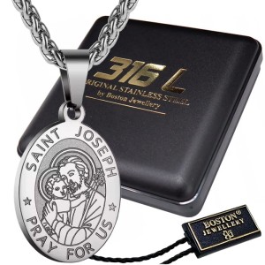 SREBRNY ŁAŃCUSZEK Z MEDALIKIEM ZE ŚWIĘTYM JÓZEFEM SPLOT KRÓLEWSKI PREMIUM BOSTON JEWELLERY 