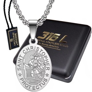 SREBRNY ŁAŃCUSZEK Z MEDALIKIEM ZE ŚWIĘTYM KRZYSZTOFEM SPLOT KRÓLEWSKI 60CM