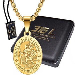 ZŁOTY ŁAŃCUSZEK Z MEDALIKIEM ZE ŚWIĘTYM KRZYSZTOFEM SPLOT KRÓLEWSKI 60CM BOSTON JEWELLERY 