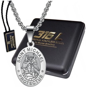 SREBRNY MEDALIK ZE ŚWIĘTYM MICHAŁEM ARCHANIOŁEM + ŁAŃCUSZEK SPLOT KRÓLEWSKI 60 CM BOSTON JEWELLERY 