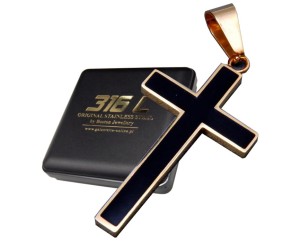 SREBRNY ZŁOTY CZARNY KRZYŻ KRZYŻYK NA ŁAŃCUSZEK STAL CHIRURGICZNA 316L