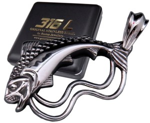 SREBRNA RYBA PSTRĄG NA ŁAŃCUSZEK STAL 316L