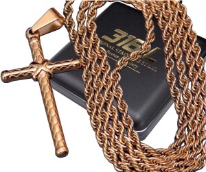 ZŁOTY ŁAŃCUSZEK Z KRZYŻYKIEM STAL CHIRURGICZNA 3MM SPLOT KRÓLEWSKI 