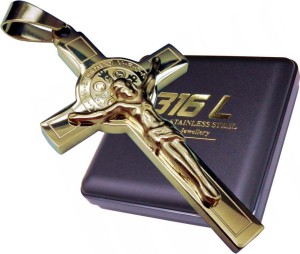 Złoty Krzyż Krzyżyk Na Łańcuszek Stal CHIRURGICZNA BOSTON JEWELLERY