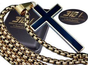 Złoty Łańcuszek Z Krzyżykiem Stal Chirurgiczna 316L Boston Jewellery 60 cm