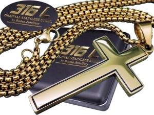 Złoty Łańcuszek Z Krzyżykiem Stal Chirurgiczna 316L Boston Jewellery 60 cm 