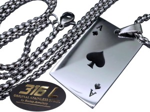 Srebrna Karta AS PIK  Z Łańcuszkiem Stal Chirurgiczna 316L Boston Jewellery 60 cm 