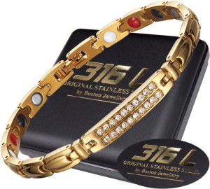 ZŁOTA ZDROWOTNA BRANSOLETKA MAGNETYCZNA DAMSKA Z CYRKONIAMI DUŻA MOC