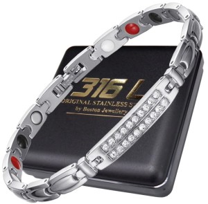 SREBRNA ZDROWOTNA BRANSOLETKA DAMSKA MAGNETYCZNA MOC Z CYRKONIAMI ORYGINAŁ BOSTON JEWELLERY