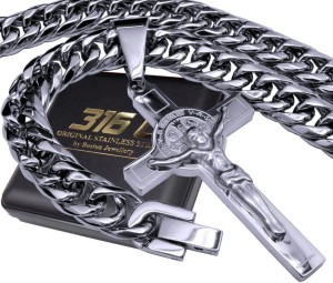 GRUBY SREBRNY ŁAŃCUSZEK Z KRZYŻYKIEM STAL CHIRURGICZNA  316L  PREMIUM BOSTON JEWELLERY 